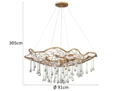 Ausgefallene Pendelleuchte LAGUNA Gold matt mit Glas Behang Ø 91cm