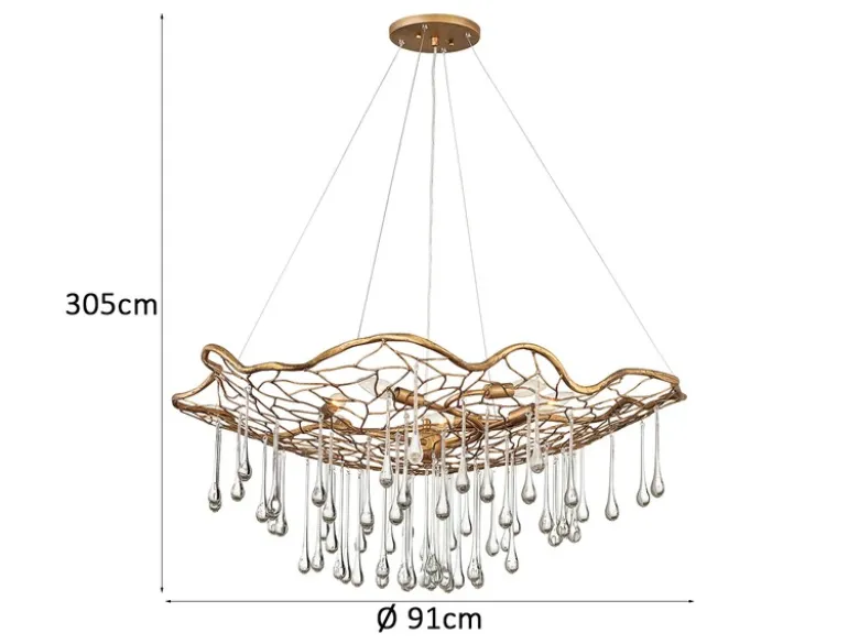 Ausgefallene Pendelleuchte LAGUNA Gold matt mit Glas Behang Ø 91cm