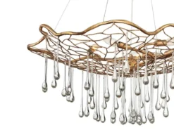 Ausgefallene Pendelleuchte LAGUNA Gold matt mit Glas Behang Ø 91cm
