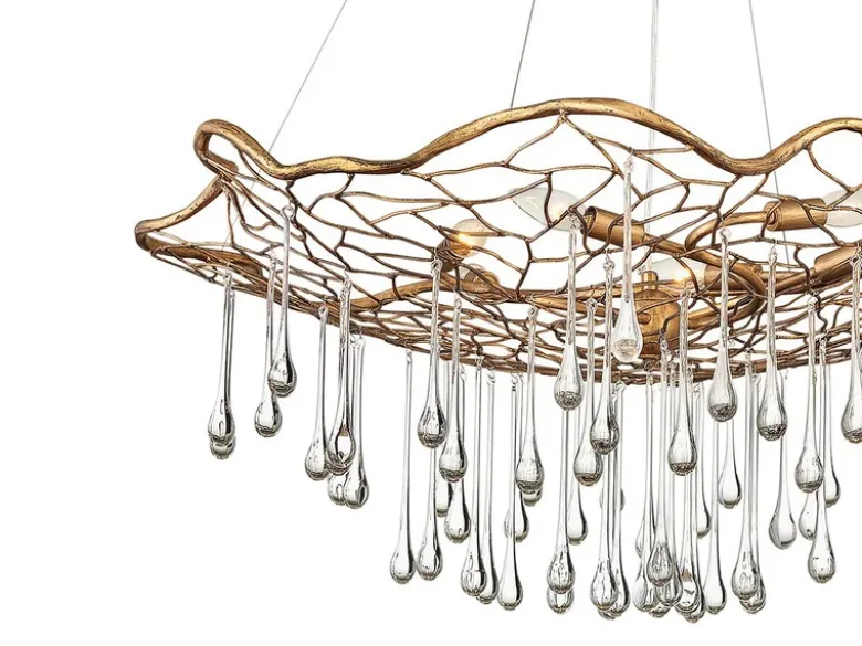 Ausgefallene Pendelleuchte LAGUNA Gold matt mit Glas Behang Ø 91cm