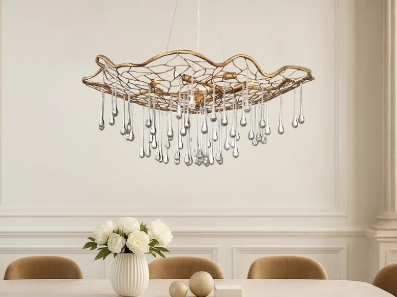 Ausgefallene Pendelleuchte LAGUNA Gold matt mit Glas Behang Ø 91cm