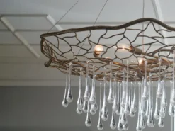 Ausgefallene Pendelleuchte LAGUNA Gold matt mit Glas Behang Ø 91cm