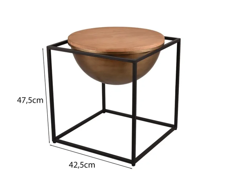 Ausgefallener Beistelltisch CELLI aus Metall und Holz, Höhe 47,5cm