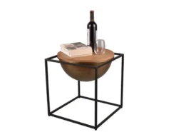 Ausgefallener Beistelltisch CELLI aus Metall und Holz, Höhe 47,5cm