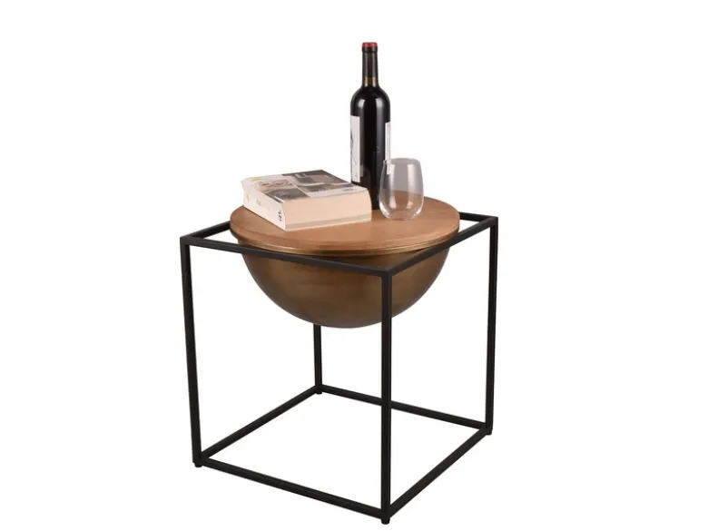Ausgefallener Beistelltisch CELLI aus Metall und Holz, Höhe 47,5cm