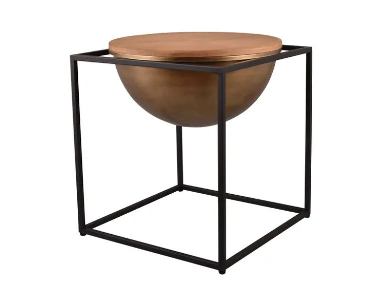 Ausgefallener Beistelltisch CELLI aus Metall und Holz, Höhe 47,5cm