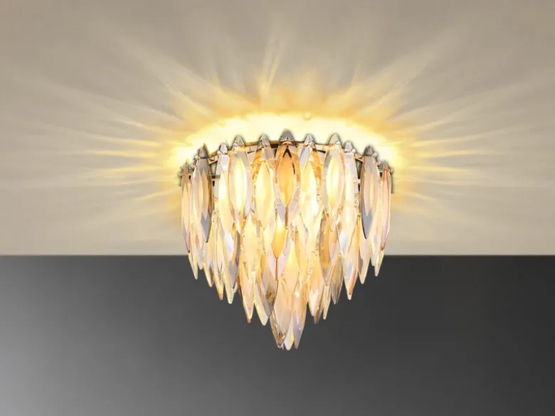 Ausgefallener LED Deckenleuchter Gold mit 3-farbigem K9 Kristall Ø 40cm