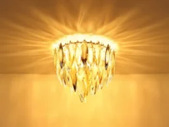 Ausgefallener LED Deckenleuchter Gold mit 3-farbigem K9 Kristall Ø 40cm