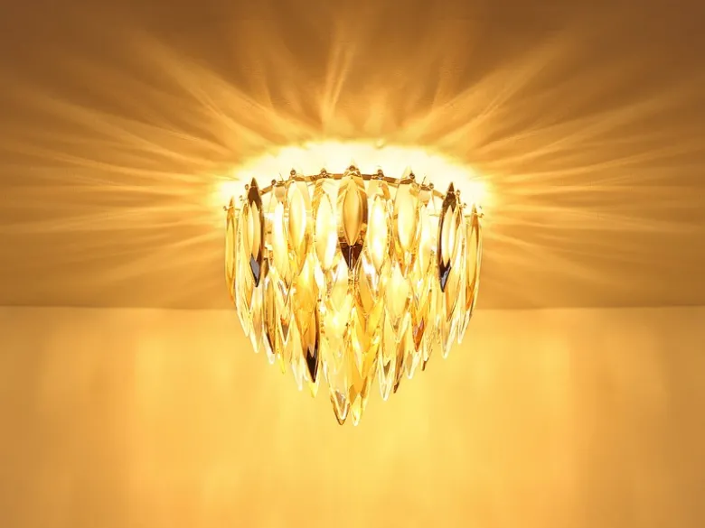 Ausgefallener LED Deckenleuchter Gold mit 3-farbigem K9 Kristall Ø 40cm