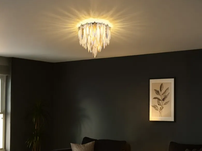 Ausgefallener LED Deckenleuchter Gold mit 3-farbigem K9 Kristall Ø 40cm