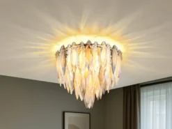Ausgefallener LED Deckenleuchter Gold mit 3-farbigem K9 Kristall Ø 40cm
