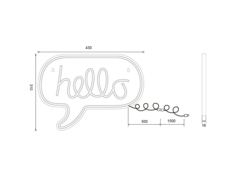 Ausgefallenes LED Neonschild Hallo mit USB Kabel & Netzteil, Breite 43cm