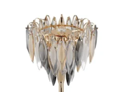 Ausgefallene Stehlampe ELINOR Gold mit 3-farbigem K9 Kristall, Höhe 165cm