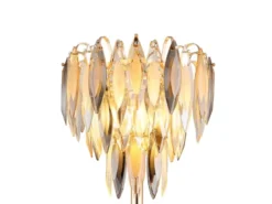 Ausgefallene Stehlampe ELINOR Gold mit 3-farbigem K9 Kristall, Höhe 165cm