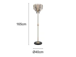 Ausgefallene Stehlampe ELINOR Gold mit 3-farbigem K9 Kristall, Höhe 165cm