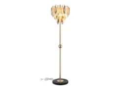 Ausgefallene Stehlampe ELINOR Gold mit 3-farbigem K9 Kristall, Höhe 165cm