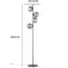 Ausgefallene Stehlampe HONEY Schwarz - Glaskugeln Rauchglas, Höhe 160cm