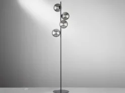 Ausgefallene Stehlampe HONEY Schwarz - Glaskugeln Rauchglas, Höhe 160cm