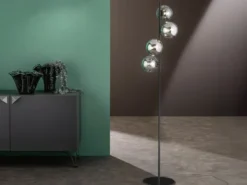 Ausgefallene Stehlampe HONEY Schwarz - Glaskugeln Rauchglas, Höhe 160cm