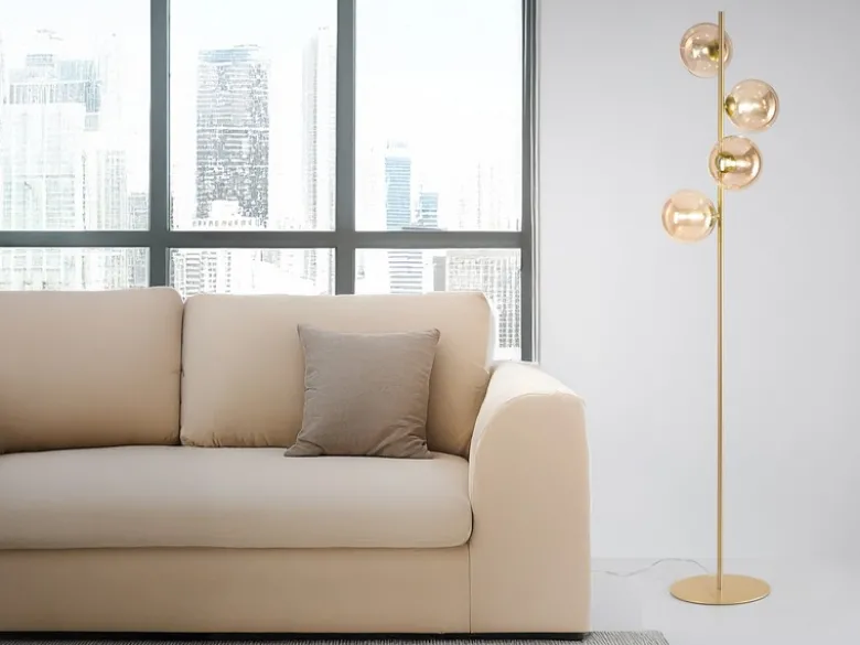 Ausgefallene Stehlampe HONEY Gold - Glaskugeln Bernstein Höhe 160cm
