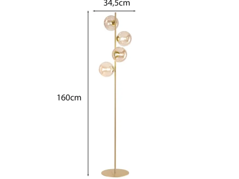 Ausgefallene Stehlampe HONEY Gold - Glaskugeln Bernstein Höhe 160cm