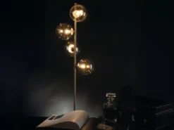 Ausgefallene Stehlampe HONEY Gold - Glaskugeln Bernstein Höhe 160cm
