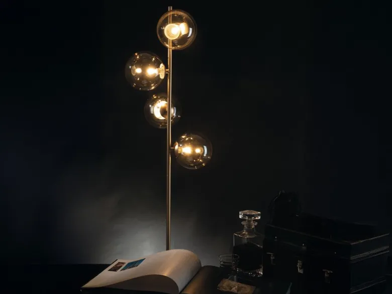 Ausgefallene Stehlampe HONEY Gold - Glaskugeln Bernstein Höhe 160cm