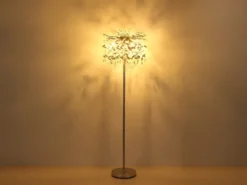Ausgefallene Stehlampe QUEENA Silber mit Glas Kristall 2-farbig, Höhe 155cm