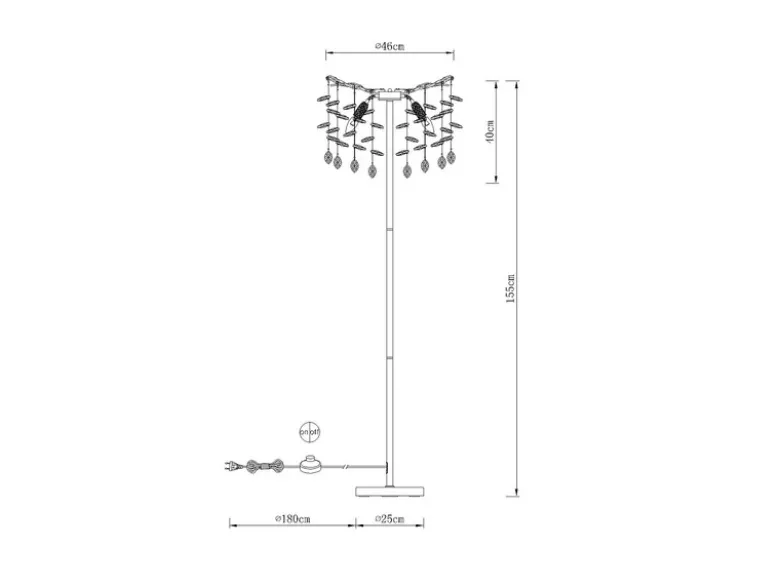 Ausgefallene Stehlampe QUEENA Silber mit Glas Kristall 2-farbig, Höhe 155cm