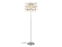 Ausgefallene Stehlampe QUEENA Silber mit Glas Kristall 2-farbig, Höhe 155cm