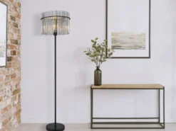Ausgefallene Stehleuchte GORLEY mit Rauchglas Stäben, Höhe 152cm