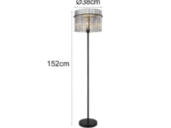 Ausgefallene Stehleuchte GORLEY mit Rauchglas Stäben, Höhe 152cm