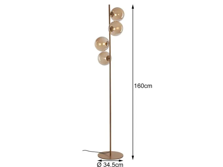Ausgefallene Stehleuchte NEPTUN 160cm Messing - Glaskugeln Amber