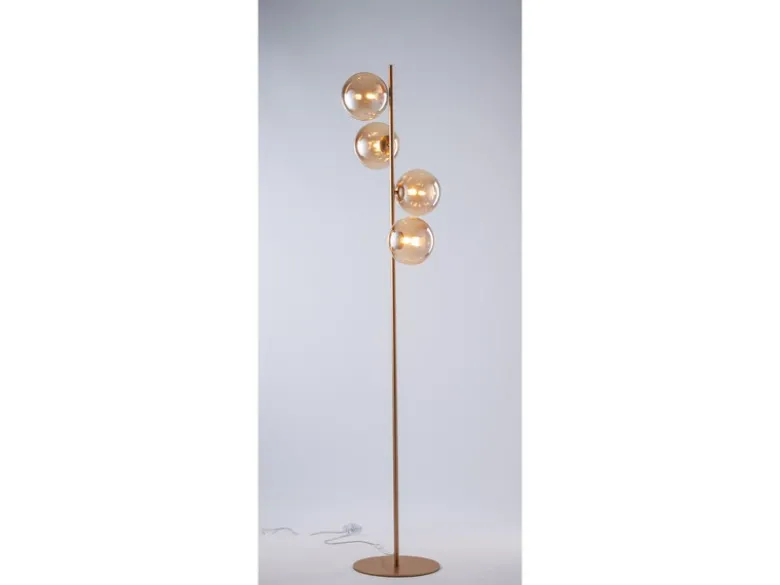Ausgefallene Stehleuchte NEPTUN 160cm Messing - Glaskugeln Amber