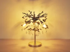 Ausgefallene Tischlampe QUEENA Silber mit Glas Kristall 2-farbig, Höhe 50cm