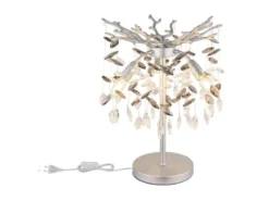 Ausgefallene Tischlampe QUEENA Silber mit Glas Kristall 2-farbig, Höhe 50cm