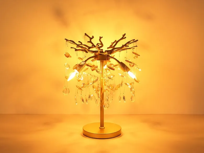 Ausgefallene Tischlampe QUEENA Gold mit Glas Kristall 2-farbig, Höhe 50cm