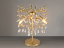Ausgefallene Tischlampe QUEENA Gold mit Glas Kristall 2-farbig, Höhe 50cm
