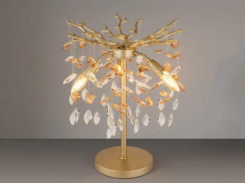 Ausgefallene Tischlampe QUEENA Gold mit Glas Kristall 2-farbig, Höhe 50cm