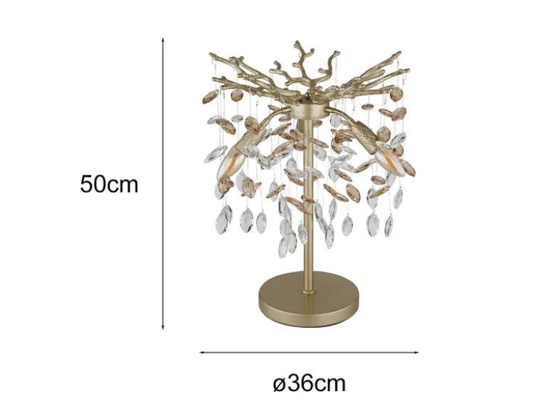 Ausgefallene Tischlampe QUEENA Gold mit Glas Kristall 2-farbig, Höhe 50cm