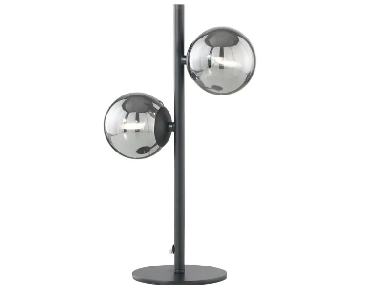 Ausgefallene Tischleuchte HONEY Schwarz - Glaskugeln Rauchglas, Höhe 40cm