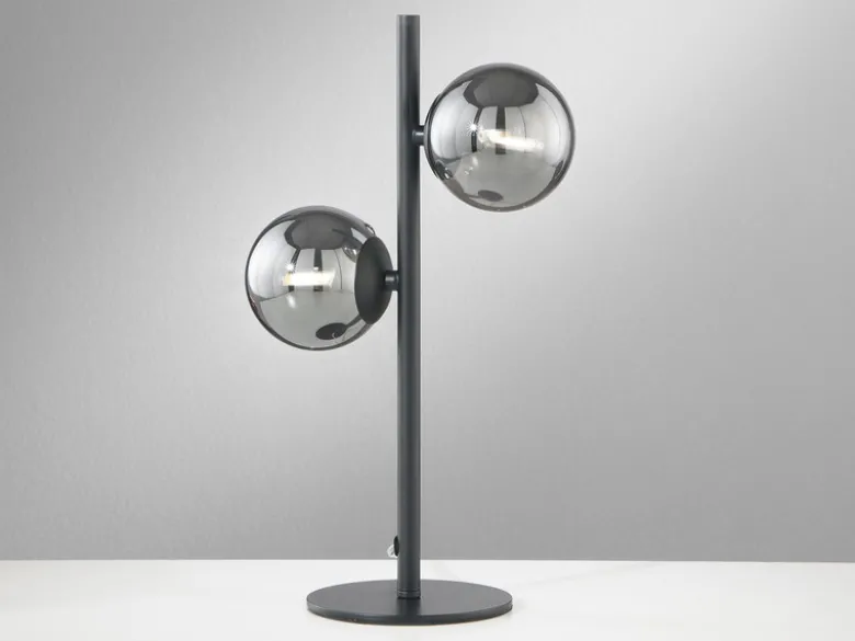 Ausgefallene Tischleuchte HONEY Schwarz - Glaskugeln Rauchglas, Höhe 40cm