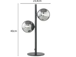 Ausgefallene Tischleuchte HONEY Schwarz - Glaskugeln Rauchglas, Höhe 40cm