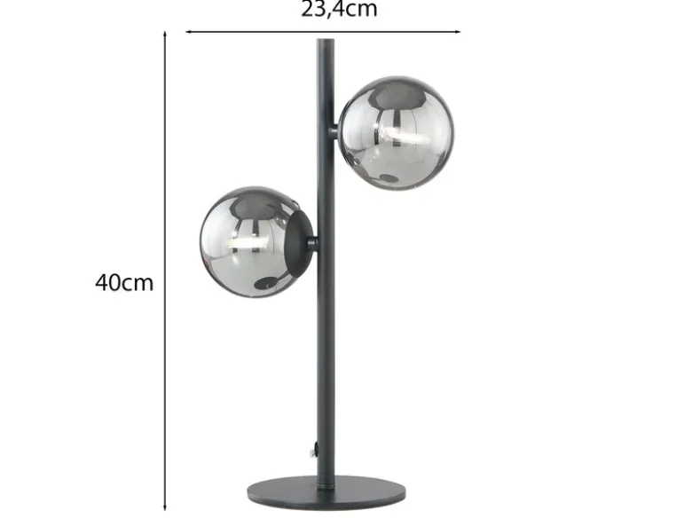 Ausgefallene Tischleuchte HONEY Schwarz - Glaskugeln Rauchglas, Höhe 40cm