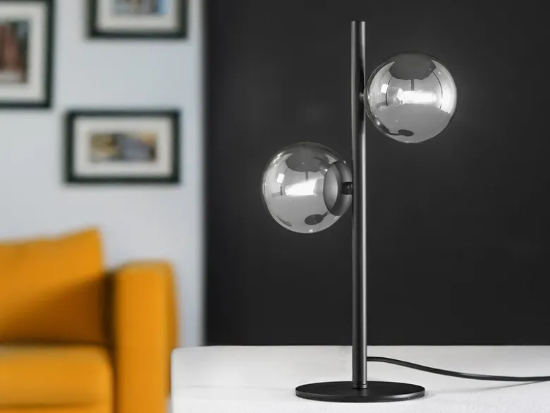Ausgefallene Tischleuchte HONEY Schwarz - Glaskugeln Rauchglas, Höhe 40cm