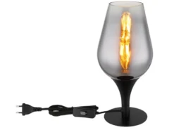 Ausgefallene Tischleuchte LAVUS mit Rauchglas Lampenschirm, Höhe 31cm