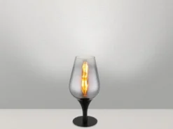 Ausgefallene Tischleuchte LAVUS mit Rauchglas Lampenschirm, Höhe 31cm