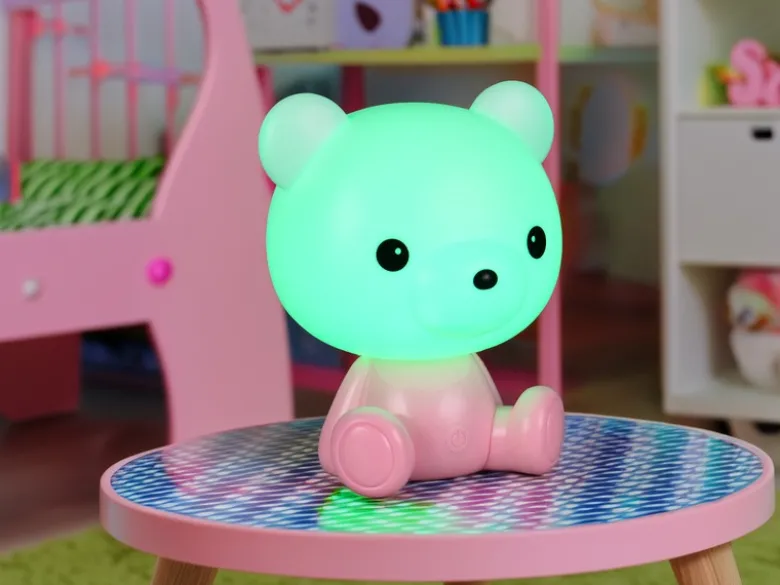 Ausgefallene USB Tischlampe Teddy mit RGB Farbwechsel, Rosa, Höhe 25cm
