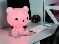 Ausgefallene USB Tischlampe Teddy mit RGB Farbwechsel, Rosa, Höhe 25cm