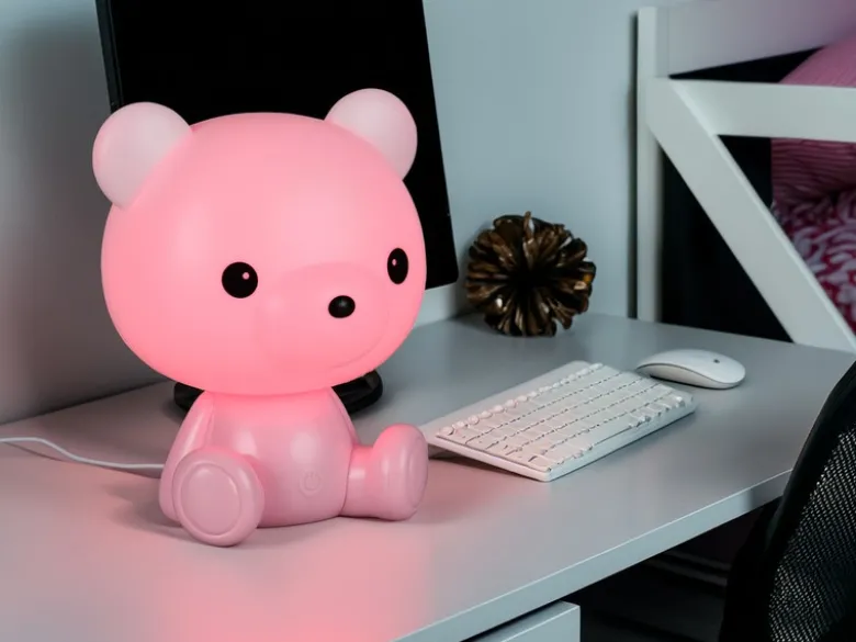 Ausgefallene USB Tischlampe Teddy mit RGB Farbwechsel, Rosa, Höhe 25cm